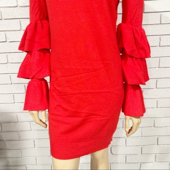 PrettyLittle Thing Red Ruffle Sleeve Knitted Dress - Picture 3 of 13